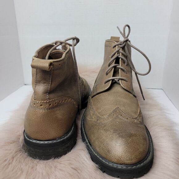 Florsheim Limited Tan Distressed Pebbled Leather Wingtips Ankle Boots 10.5D - Picture 7 of 9